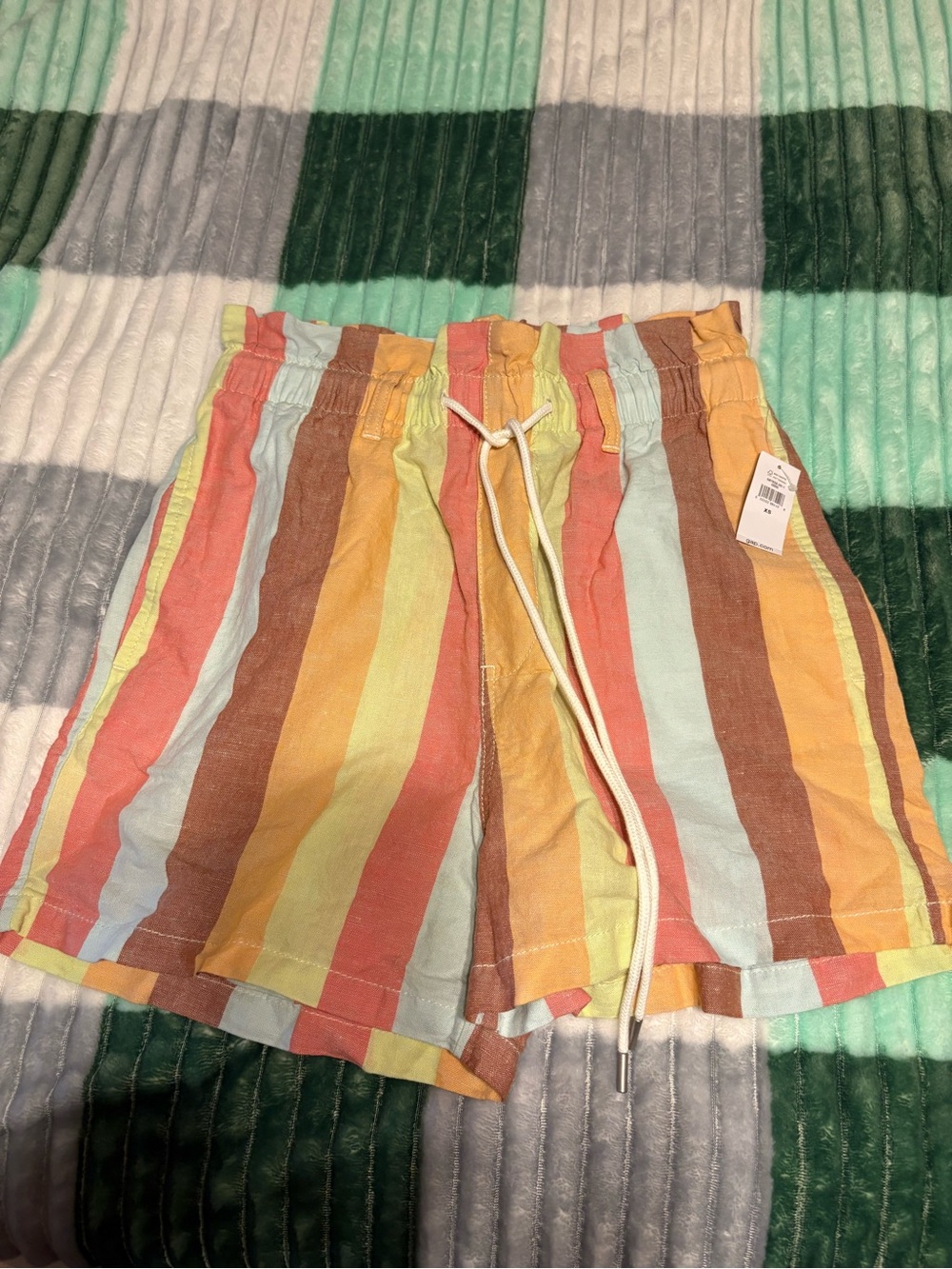 Gap Women Orange Multi Striped Pull On Draw String Linen Paperbag Shorts XS